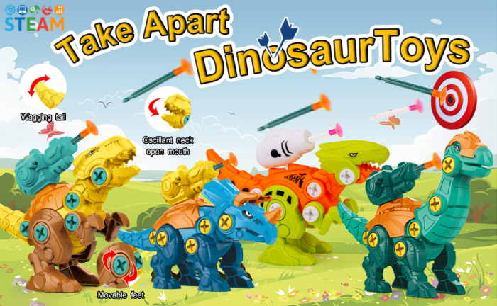 Set de constructie 4 dinozauri cu ventuza, Giftry®, jucarie educationala STEM, bormasina electrica, 3 - 7 ani [4]