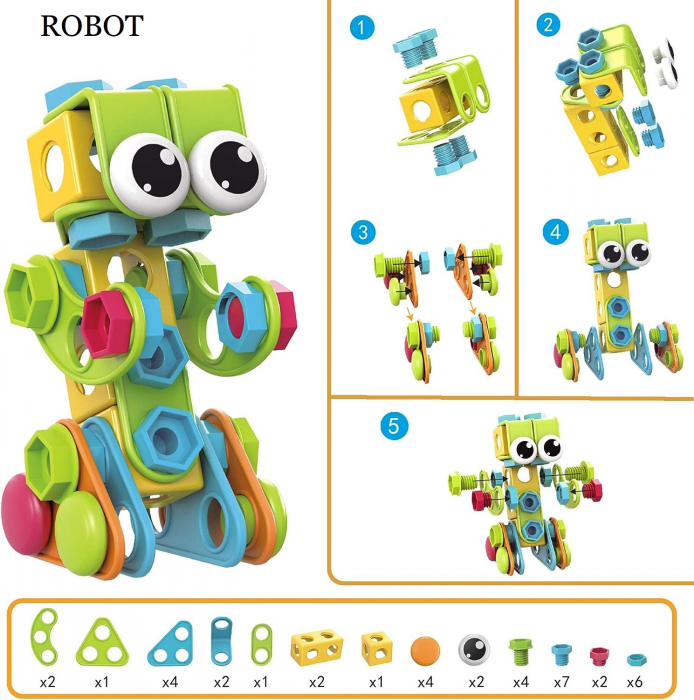 Set de constructie Giftry®, 223 piese, jucarie educativa si interactiva STEM, bormasina, puzzle, 3 ani + [4]