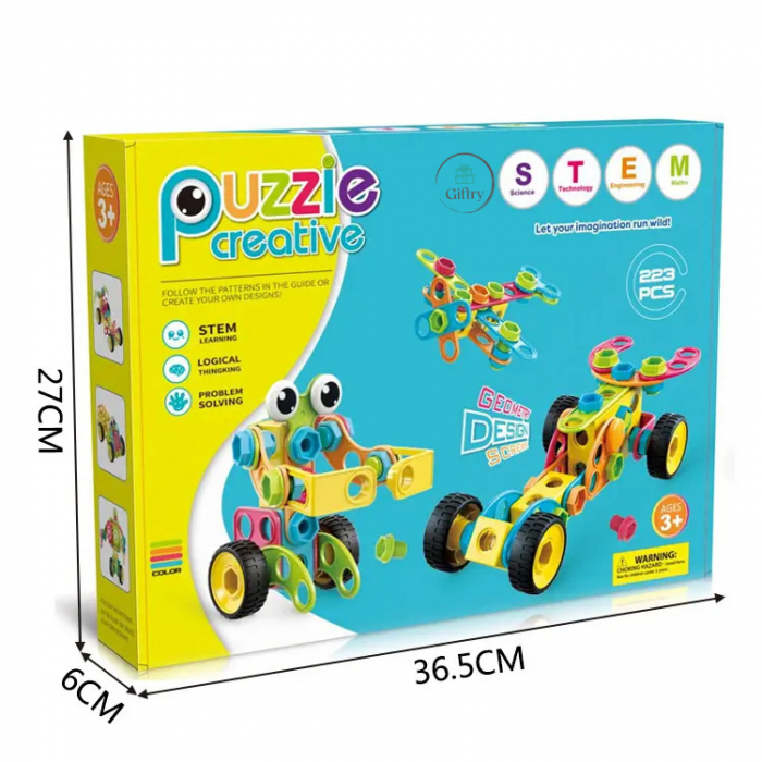 Set de constructie Giftry®, 223 piese, jucarie educativa si interactiva STEM, bormasina, puzzle, 3 ani + [2]