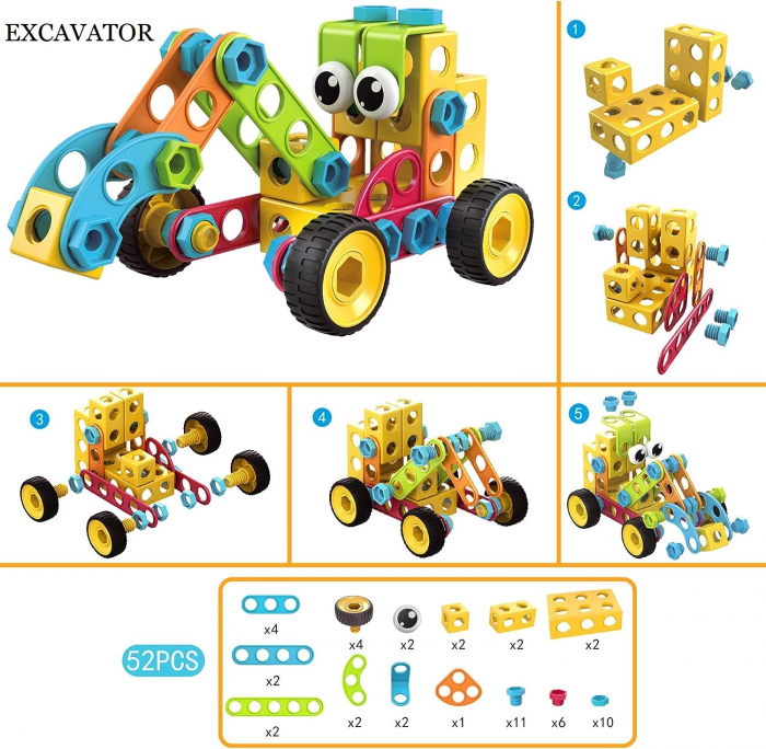 Set de constructie Giftry®, 223 piese, jucarie educativa si interactiva STEM, bormasina, puzzle, 3 ani + [8]