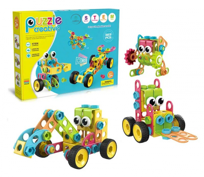 Set de constructie Giftry®, 223 piese, jucarie educativa si interactiva STEM, bormasina, puzzle, 3 ani + [1]