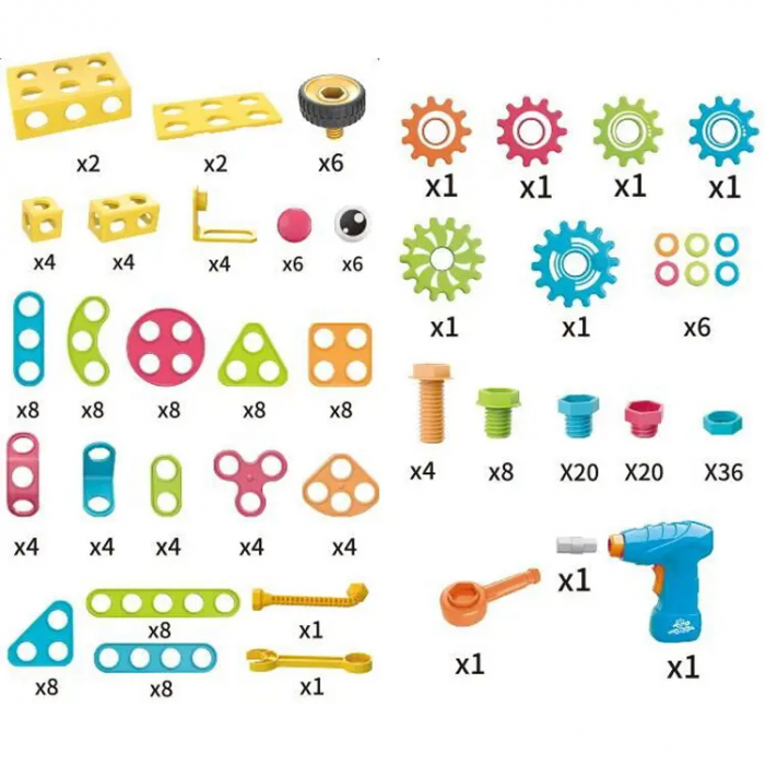 Set de constructie Giftry®, 223 piese, jucarie educativa si interactiva STEM, bormasina, puzzle, 3 ani + [11]