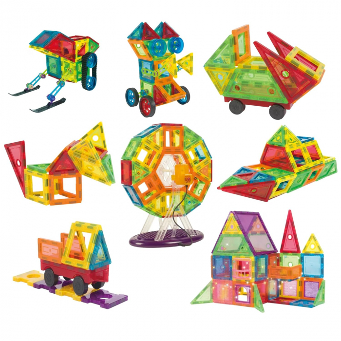 Set de Constructie Giftry®, Magnetic Tiles 3D, Elemente Magnetice, 130 Piese, Multicolor, 3 ani + [4]