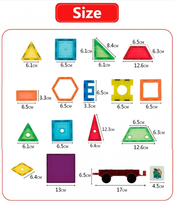 Set de Constructie Giftry®, Magnetic Tiles 3D, Elemente Magnetice, 130 Piese, Multicolor, 3 ani + [6]