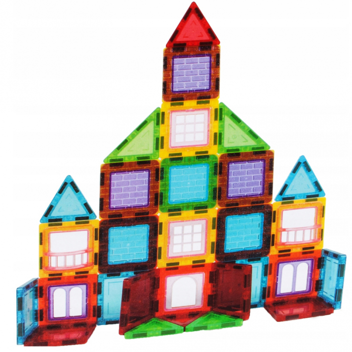 Set de Constructie Giftry, Magnetic Tiles 3D, jucarii educationale STEM, Cadou baieti si fete, 45 Piese, Multicolor, 3 ani + [6]