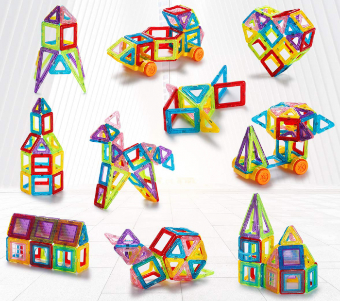 Set de Constructie Giftry, Magnetic Tiles 3D, jucarii educationale STEM, Cadou baieti si fete, 45 Piese, Multicolor, 3 ani + [5]