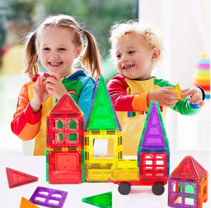 Set de Constructie Giftry, Magnetic Tiles 3D, jucarii educationale STEM, Cadou baieti si fete, 45 Piese, Multicolor, 3 ani + [7]