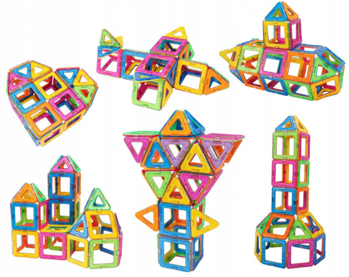 Set de Constructie Giftry, Magnetic Tiles 3D, jucarii educationale STEM, Cadou baieti si fete, 45 Piese, Multicolor, 3 ani + [2]