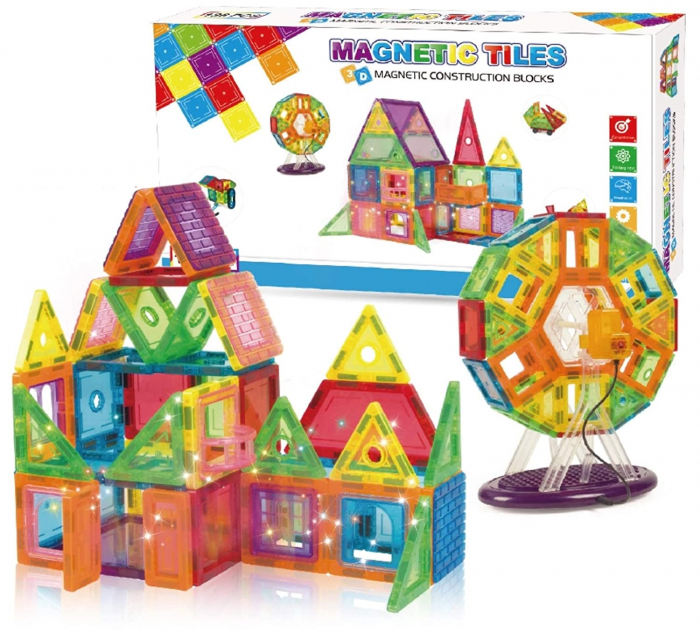 Set de Constructie Giftry, Magnetic Tiles 3D, jucarii educationale STEM, Cadou baieti si fete, 70 Piese, Multicolor, 3 ani + [1]