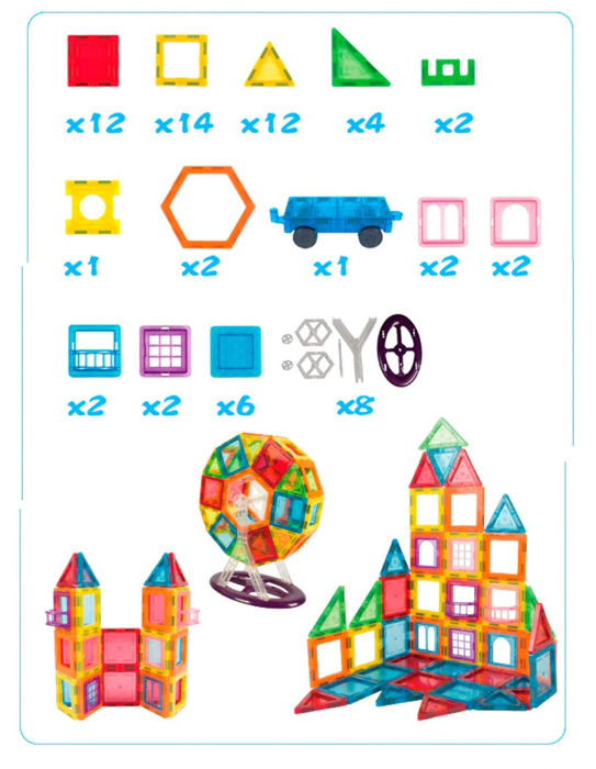 Set de Constructie Giftry, Magnetic Tiles 3D, jucarii educationale STEM, Cadou baieti si fete, 70 Piese, Multicolor, 3 ani + [11]