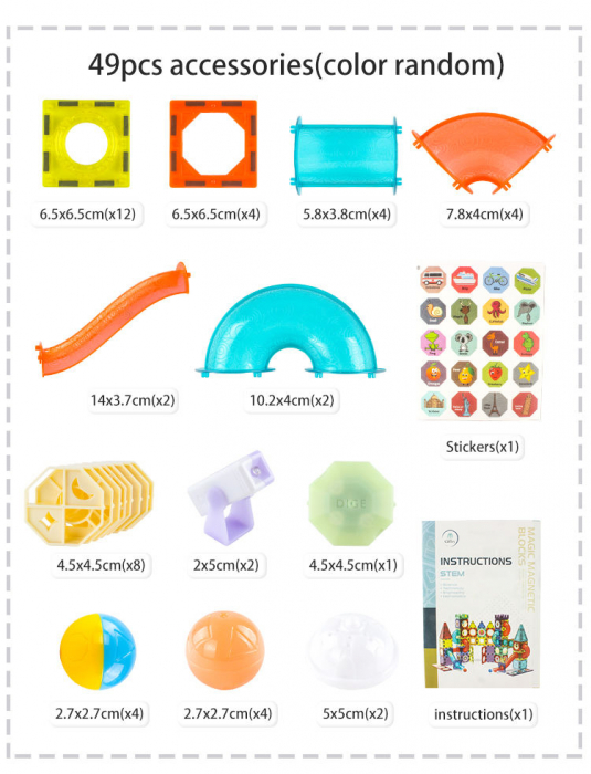 Set de Constructie Giftry, Magnetic Tiles 3D, luminoase jucarii STEM, baieti si fete, 49 Piese, 3 ani + [14]