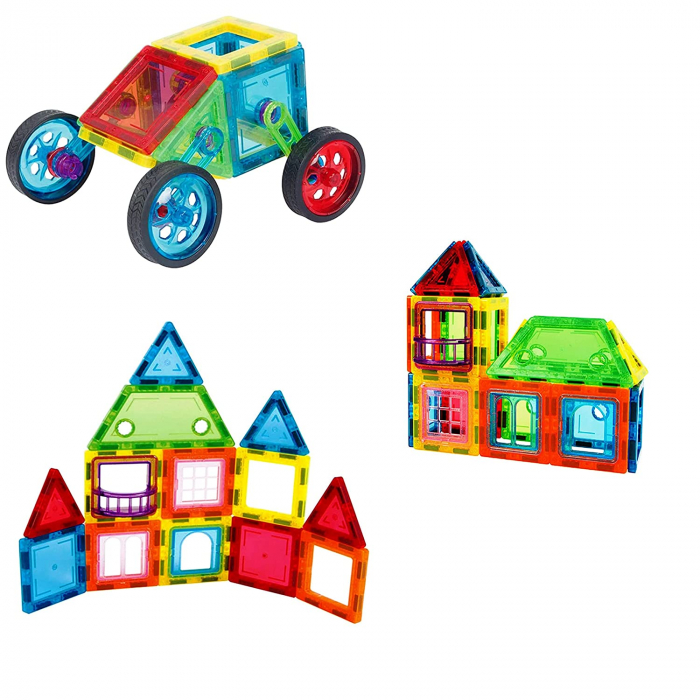 Set de Constructie Giftry, Magnetic Tiles 3D, jucarii educationale STEM, Cadou baieti si fete, 48 Piese, Multicolor, 3 ani + [9]