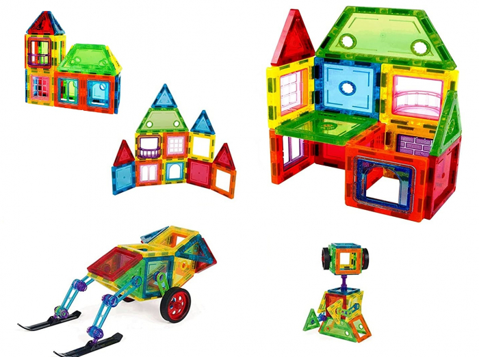 Set de Constructie Giftry, Magnetic Tiles 3D, jucarii educationale STEM, Cadou baieti si fete, 48 Piese, Multicolor, 3 ani + [8]