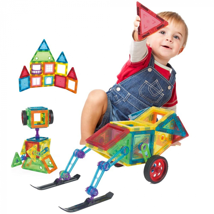 Set de Constructie Giftry, Magnetic Tiles 3D, jucarii educationale STEM, Cadou baieti si fete, 48 Piese, Multicolor, 3 ani + [4]