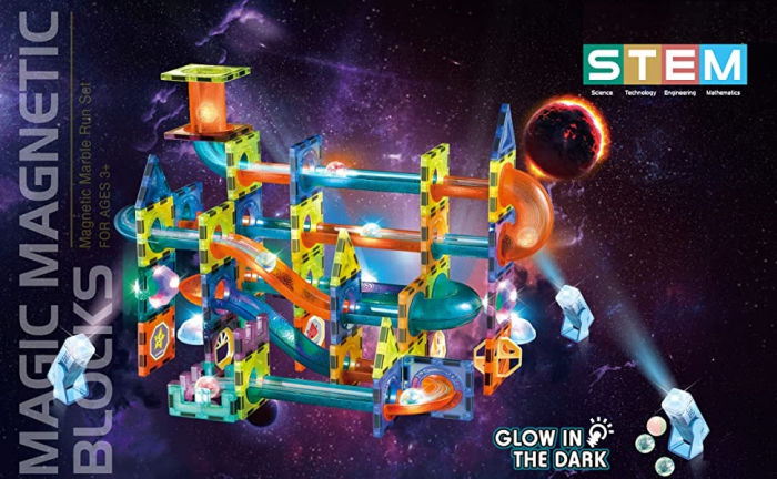 Set de Constructie Giftry, Magnetic Tiles 3D, luminoase jucarii STEM, baieti si fete, 49 Piese, 3 ani + [11]