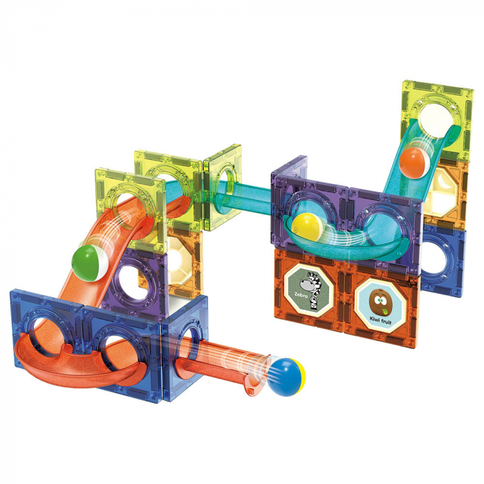 Set de Constructie Giftry, Magnetic Tiles 3D, luminoase jucarii STEM, baieti si fete, 49 Piese, 3 ani + [2]