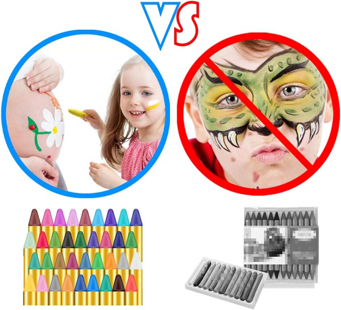 Set de creioane Giftry®, 36 de culori, pictura pe fata si corp, copii si adulti, lavabile, vopsea profesionala non-toxica, ideale pentru petreceri, aniversari, cadouri de Craciun, Halloween, 3 ani + [3]