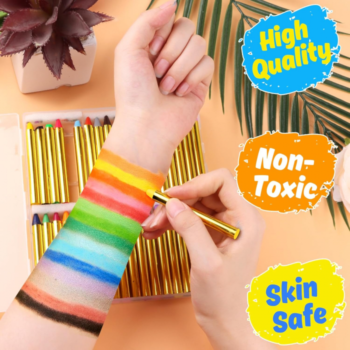 Set de creioane Giftry®, 36 de culori, pictura pe fata si corp, copii si adulti, lavabile, vopsea profesionala non-toxica, ideale pentru petreceri, aniversari, cadouri de Craciun, Halloween, 3 ani + [5]