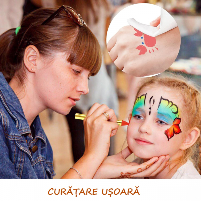 Set de creioane Giftry®, 36 de culori, pictura pe fata si corp, copii si adulti, lavabile, vopsea profesionala non-toxica, ideale pentru petreceri, aniversari, cadouri de Craciun, Halloween, 3 ani + [6]