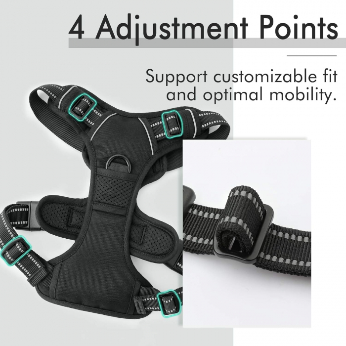 Set Ham si Lesa pentru Caini, Giftry®, vesta captusita, Maner Moale si confortabil, Design reflectorizant,  lungime 1.5 M, Prindere Metalica, Rezistenta, marime M, Negru [4]