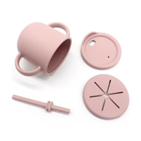Set hranire din silicon pentru bebelusi, Giftry®, baveta, bol cu ventuza, farfurie, lingura si furculita, cana, fara alergeni, rose pink [2]