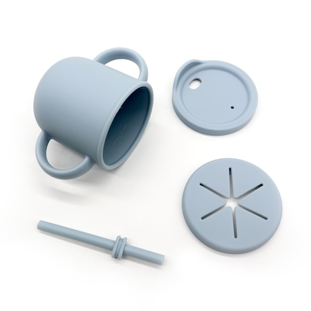 Set hranire din silicon pentru bebelusi, Giftry®, baveta, bol cu ventuza, farfurie, lingura si furculita, cana, fara alergeni, dusty blue [3]