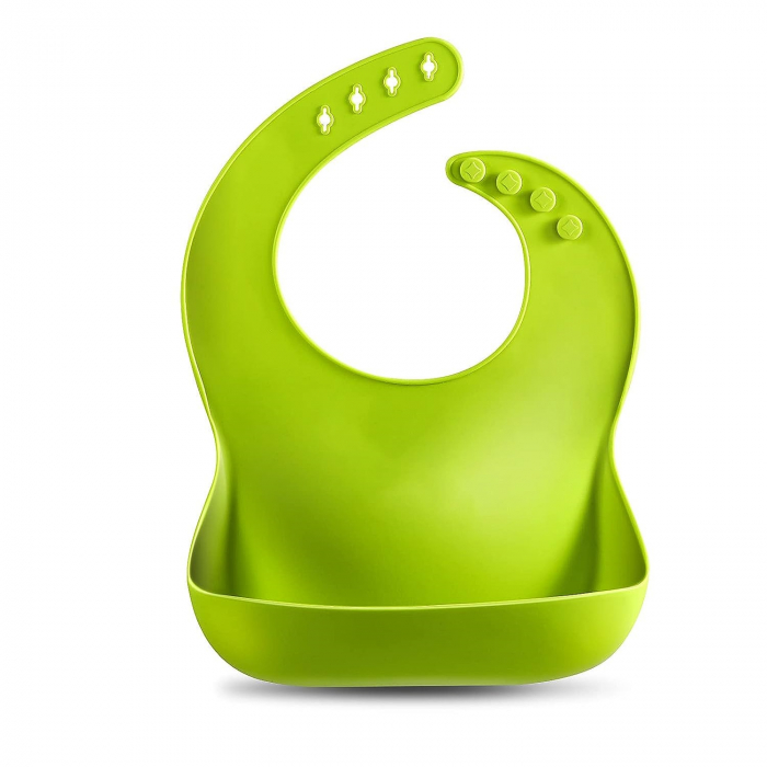 Set hranire din silicon pentru bebelusi, Giftry®, baveta, bol, farfurie , 2 seturi lingura si furculita, light green [2]
