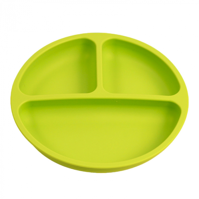 Set hranire din silicon pentru bebelusi, Giftry®, baveta, bol, farfurie , 2 seturi lingura si furculita, light green [3]