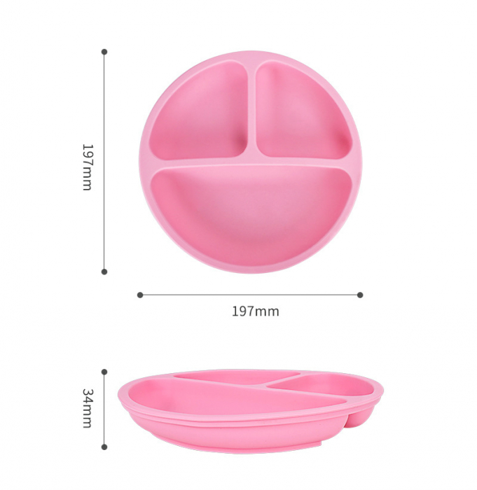 Set hranire din silicon pentru bebelusi, Giftry®, baveta, bol, farfurie, 2 seturi lingura si furculita, light pink [3]