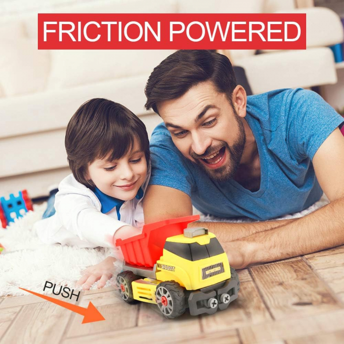 Set interactiv 7 in 1, Giftry®, jucarie educativa STEM, inginerie masini, bormasina electrica, lumini si sunete, 3-7 ani, galben [3]
