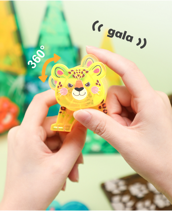 Set Interactiv Magnetic Tiles, animale din jungla, 3D Giftry®, jucarii educationale STEM, 56 Piese, multicolor, 3 ani + [7]