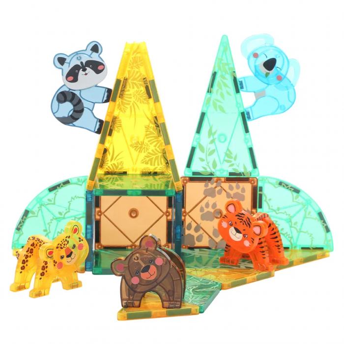 Set Interactiv Magnetic Tiles, animale din jungla, 3D Giftry®, jucarii educationale STEM, 56 Piese, multicolor, 3 ani + [1]
