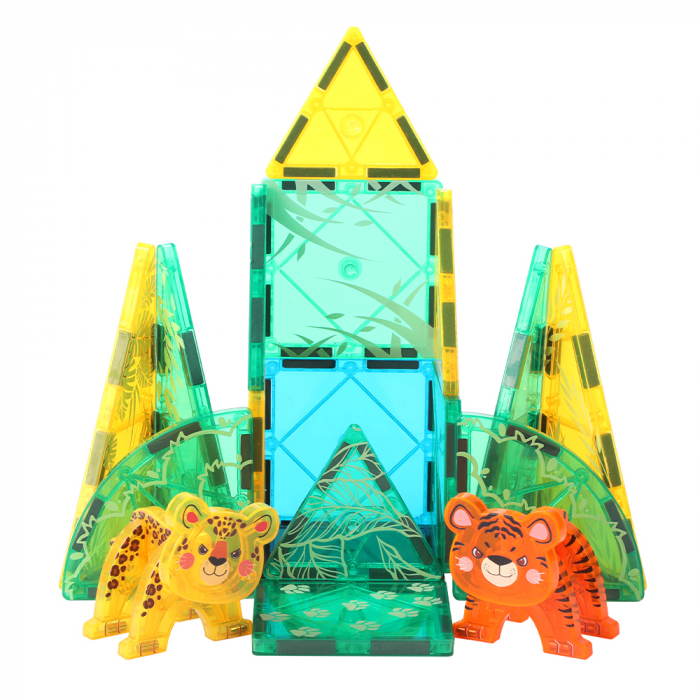 Set Interactiv Magnetic Tiles, animale din jungla, 3D Giftry®, jucarii educationale STEM, 56 Piese, multicolor, 3 ani + [6]