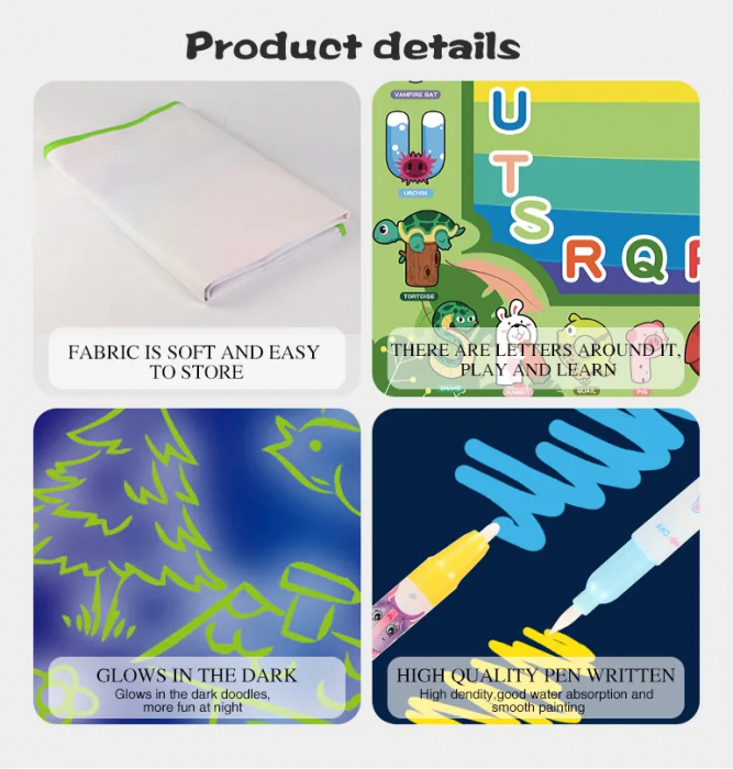 Set jucarie educativa si interactiva, joc covorasul Magic Aquadoodle litere, fosforescent, coloreaza cu apa, fete si baieti, + 3 ani, 100 x 70 cm [7]