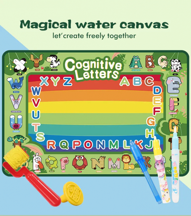 Set jucarie educativa si interactiva, joc covorasul Magic Aquadoodle litere, fosforescent, coloreaza cu apa, fete si baieti, + 3 ani, 100 x 70 cm [5]