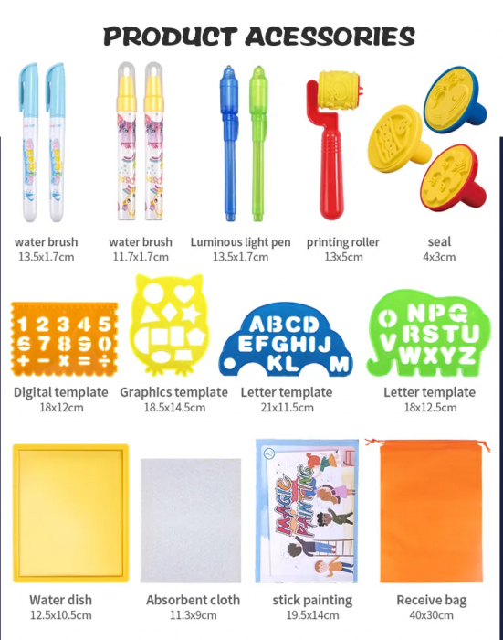 Set jucarie educativa si interactiva, joc covorasul Magic Aquadoodle litere, fosforescent, coloreaza cu apa, fete si baieti, + 3 ani, 100 x 70 cm [4]