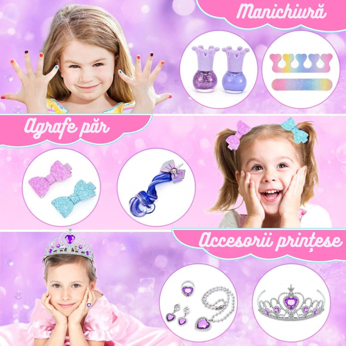 Set Machiaj Lavabil pentru Fetite, Giftry®  – Trusa Cosmetice cu Gentuta Unicorn, Oja, Ruj, Cadoul Perfect 3-12 Ani, Ideal Craciun/Zi de Nastere [4]