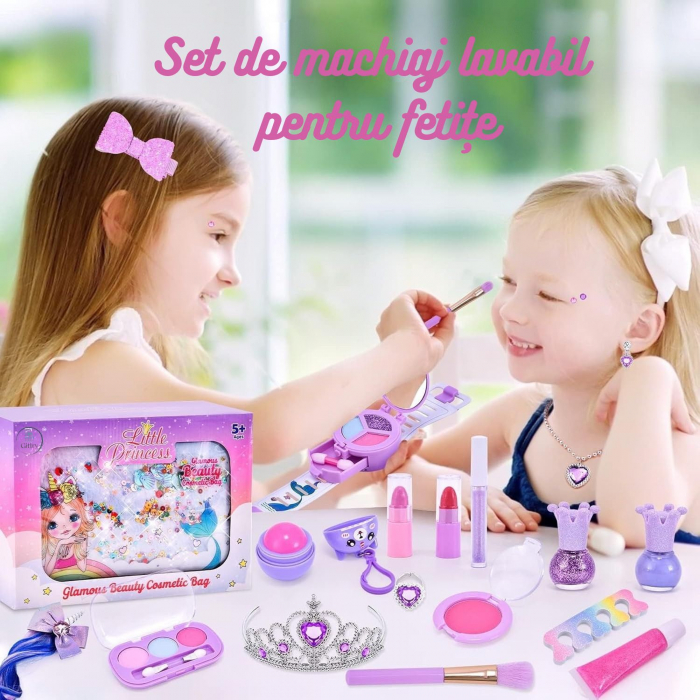 Set Machiaj Lavabil pentru Fetite, Giftry®  – Trusa Cosmetice cu Gentuta Unicorn, Oja, Ruj, Cadoul Perfect 3-12 Ani, Ideal Craciun/Zi de Nastere [3]