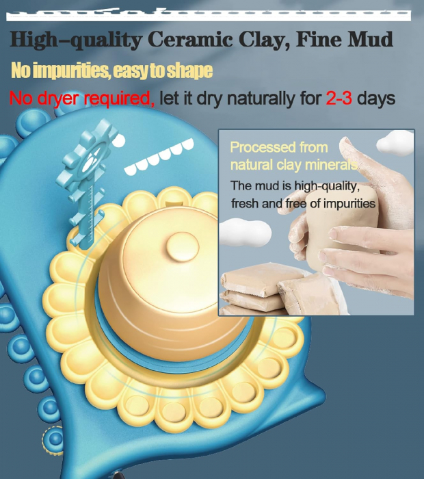 Set olarit Giftry®, model dinozaur, studio modelare ceramica, kit artizanat, cablu USB, jucarie educationala pentru copii, 8+, albastru [9]