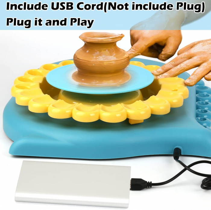 Set olarit Giftry®, model dinozaur, studio modelare ceramica, kit artizanat, cablu USB, jucarie educationala pentru copii, 8+, albastru [5]