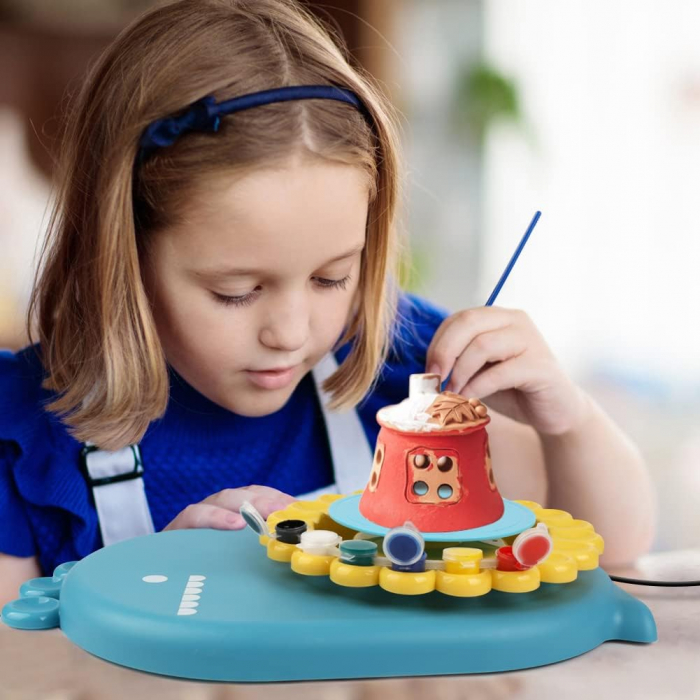 Set olarit Giftry®, model dinozaur, studio modelare ceramica, kit artizanat, cablu USB, jucarie educationala pentru copii, 8+, albastru [2]