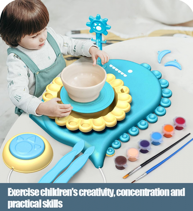 Set olarit Giftry®, model dinozaur, studio modelare ceramica, kit artizanat, cablu USB, jucarie educationala pentru copii, 8+, albastru [6]