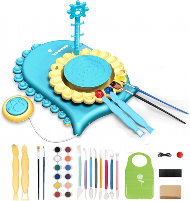 Set olarit Giftry®, model dinozaur, studio modelare ceramica, kit artizanat, cablu USB, jucarie educationala pentru copii, 8+, albastru [1]