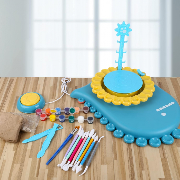 Set olarit Giftry®, model dinozaur, studio modelare ceramica, kit artizanat, cablu USB, jucarie educationala pentru copii, 8+, albastru [7]