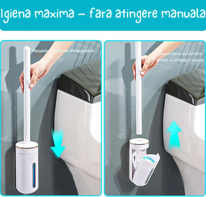 Set Perie WC Giftry® cu Suport de Perete, 24 Bureti de Unica Folosinta, 3 Difuzoare Aroma (Lamaie, Lavanda, Iasomie), Curatare 360°, Igienizare si Odorizare, Alb [5]