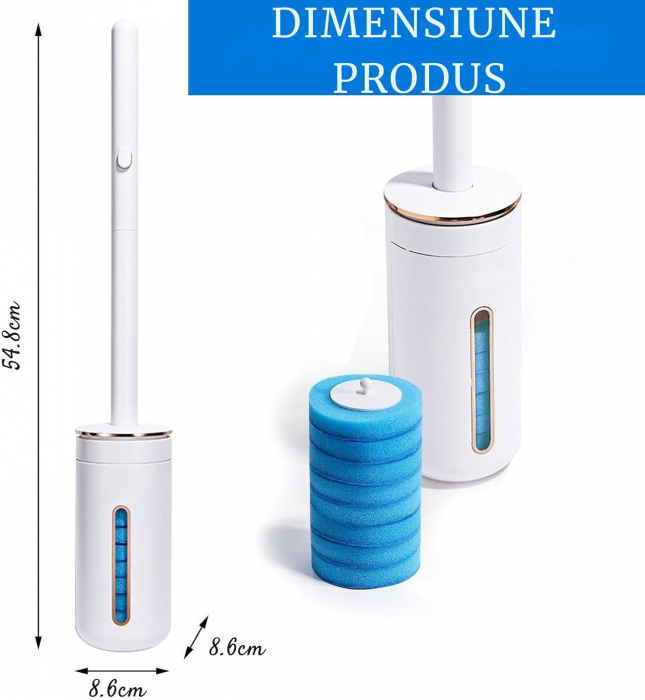 Set Perie WC Giftry® cu Suport de Perete, 24 Bureti de Unica Folosinta, 3 Difuzoare Aroma (Lamaie, Lavanda, Iasomie), Curatare 360°, Igienizare si Odorizare, Alb [2]