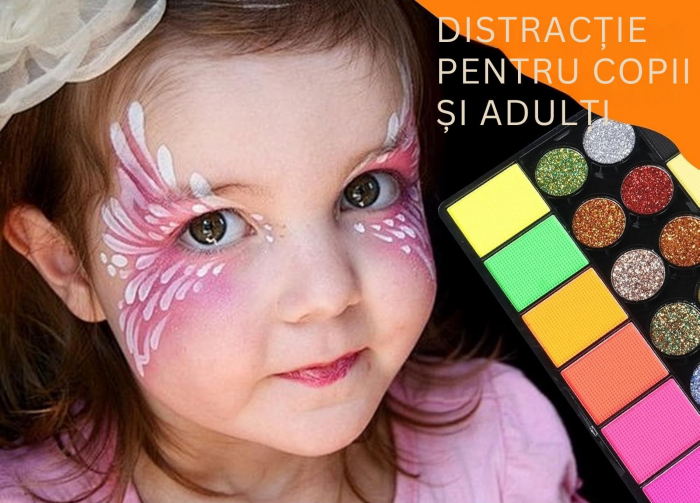 Set profesional Giftry®, pictura pe fata si corp, copii si adulti, 42 culori, 10 pensule, sabloane, sticker, vopsea pe baza de apa, non-toxic, 3 ani + [5]