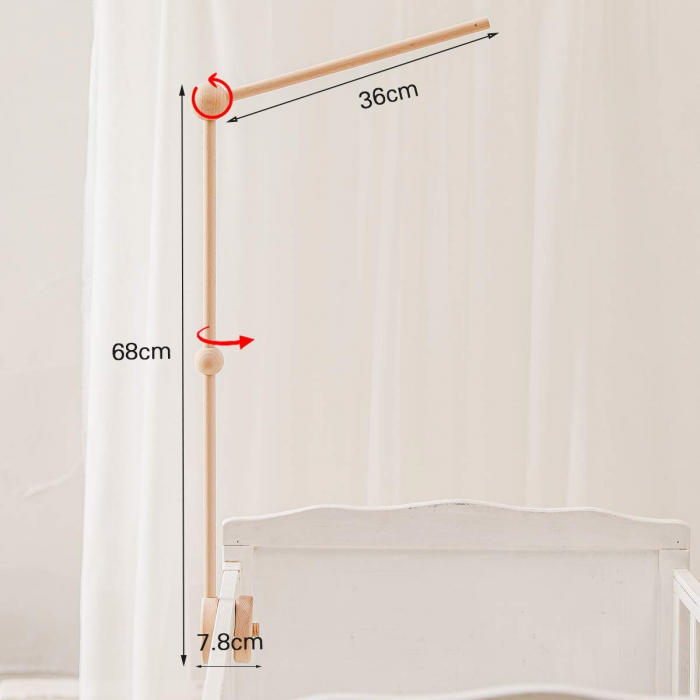 Suport mobil patut bebelusi Giftry® din lemn – brat carusel reglabil, 76cm, usor de instalat, cadru decor si jucarii, cadou nou-nascut [6]