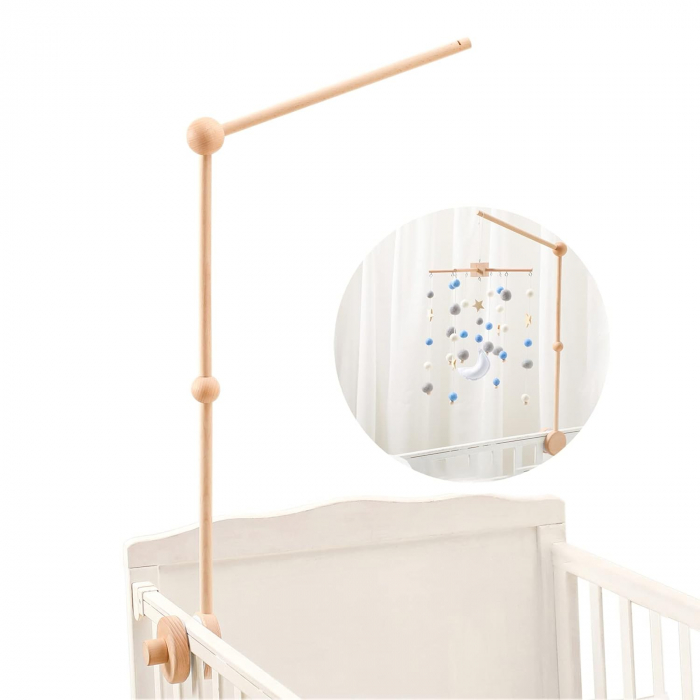 Suport mobil patut bebelusi Giftry® din lemn – brat carusel reglabil, 76cm, usor de instalat, cadru decor si jucarii, cadou nou-nascut [7]