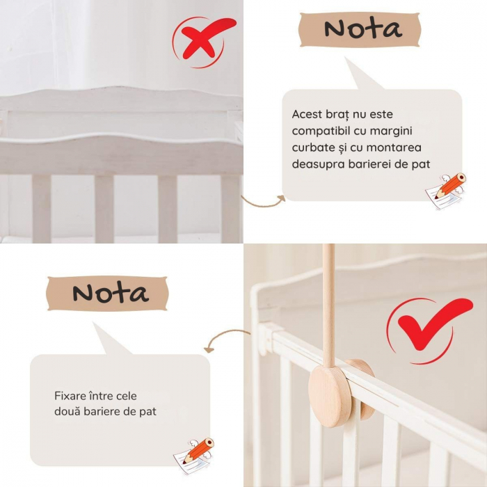 Suport mobil patut bebelusi Giftry® din lemn – brat carusel reglabil, 76cm, usor de instalat, cadru decor si jucarii, cadou nou-nascut [3]